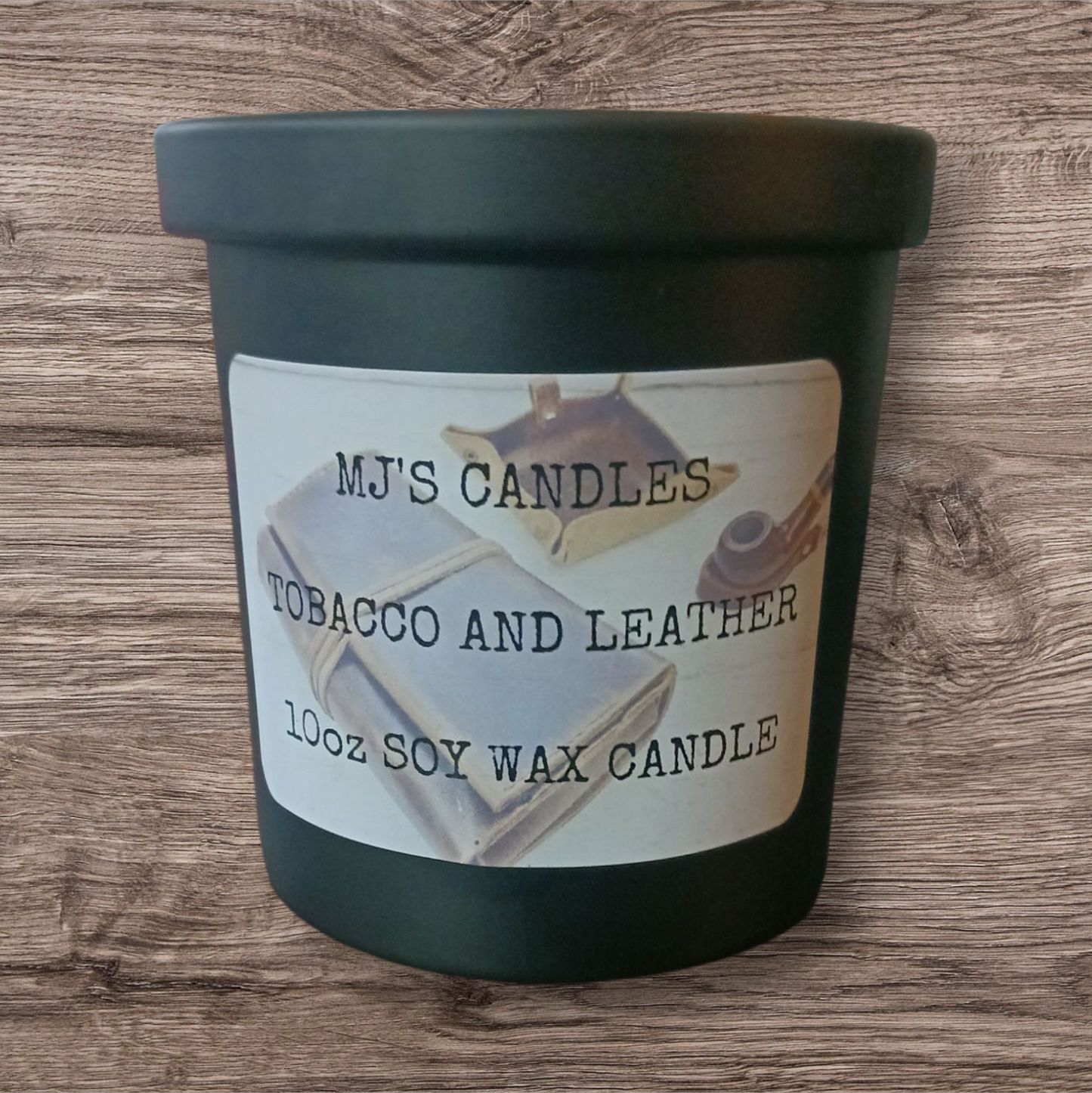 Tobacco and leather 10oz soy candle